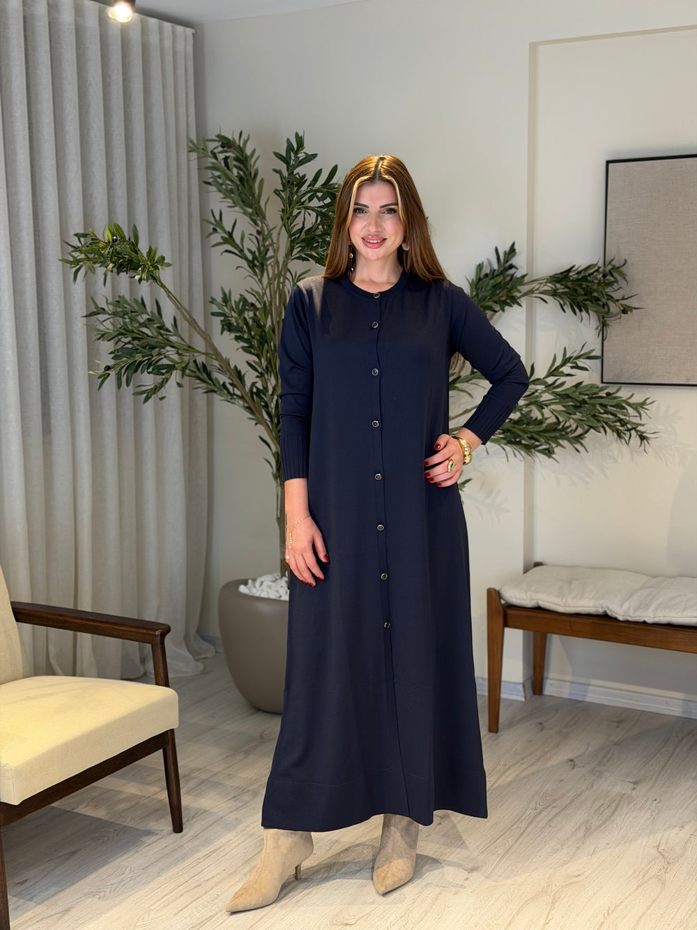 Ace | So Atelier Özel Üretim Merserize Triko Basic Boydan Düğmeli Hırka Lacivert