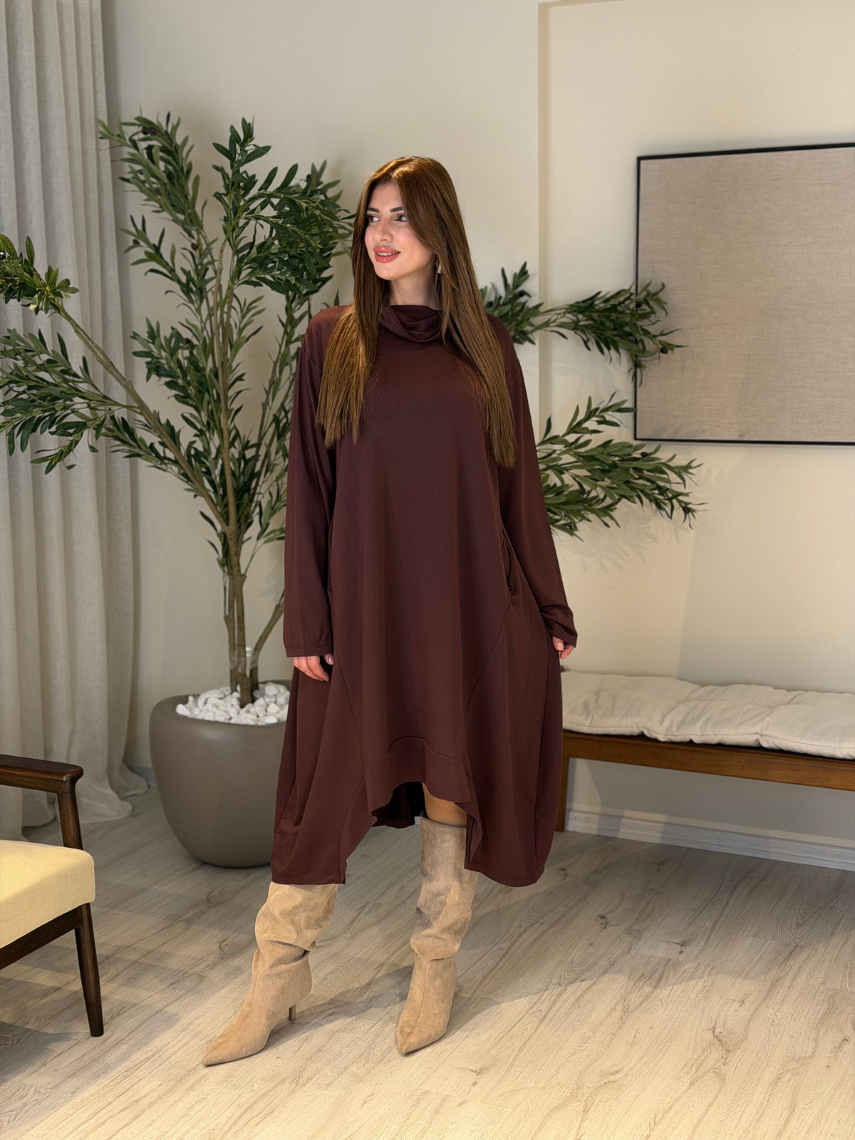 Degaje Yaka Acı Kahve Tunik