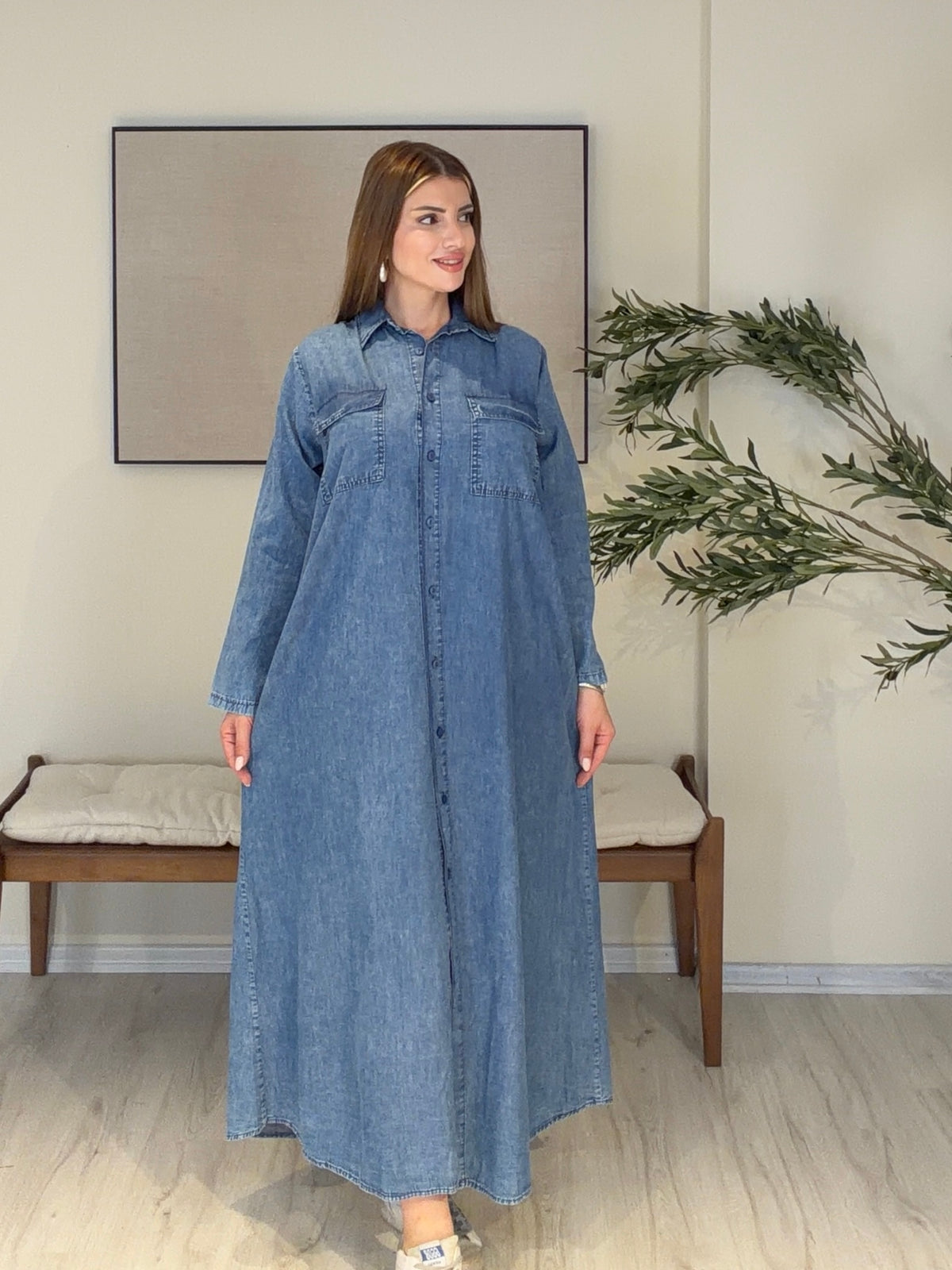 Denim Gömlek Elbise | Mavi