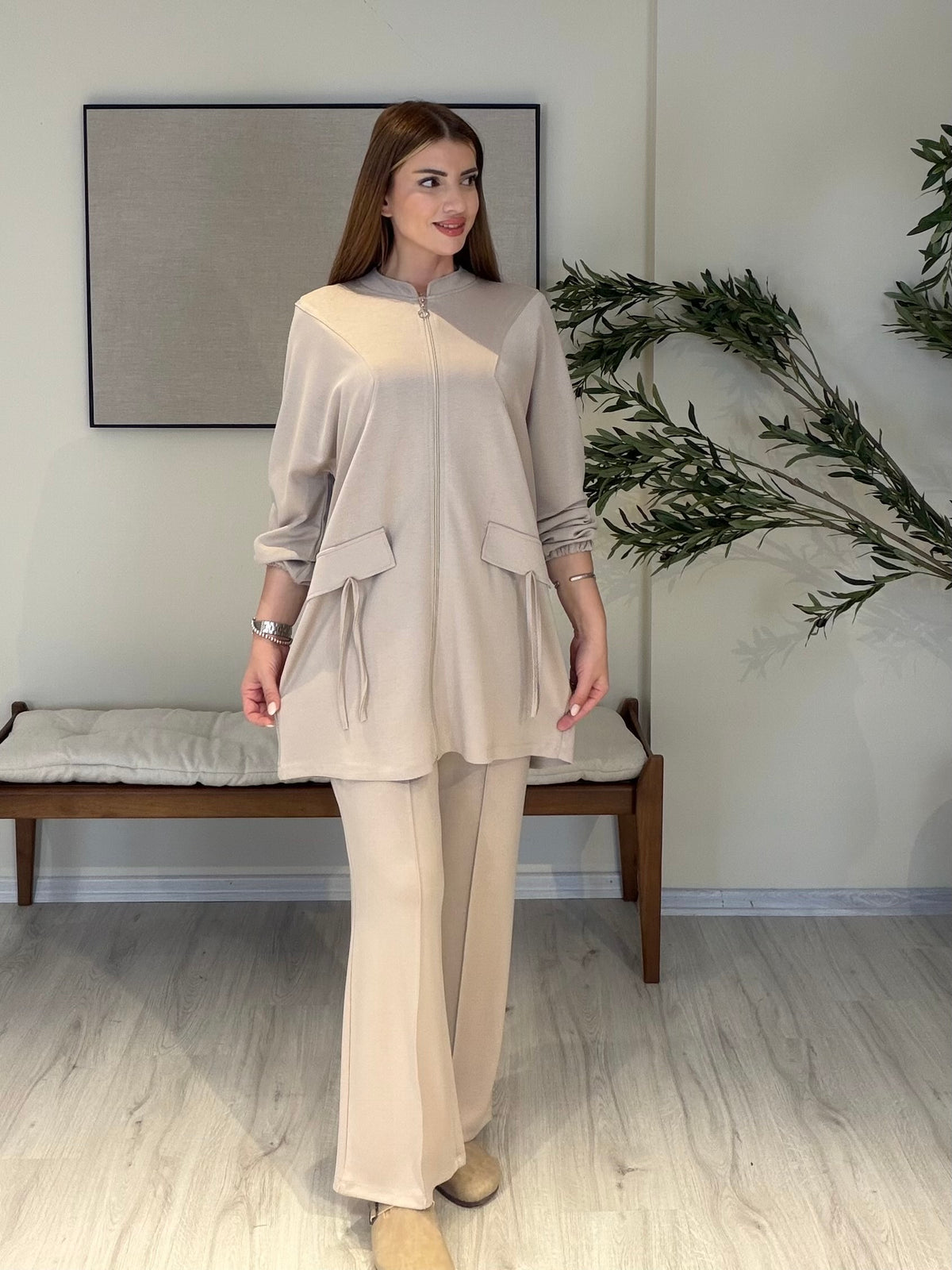 MONICA Cep Detaylı Takım Krem