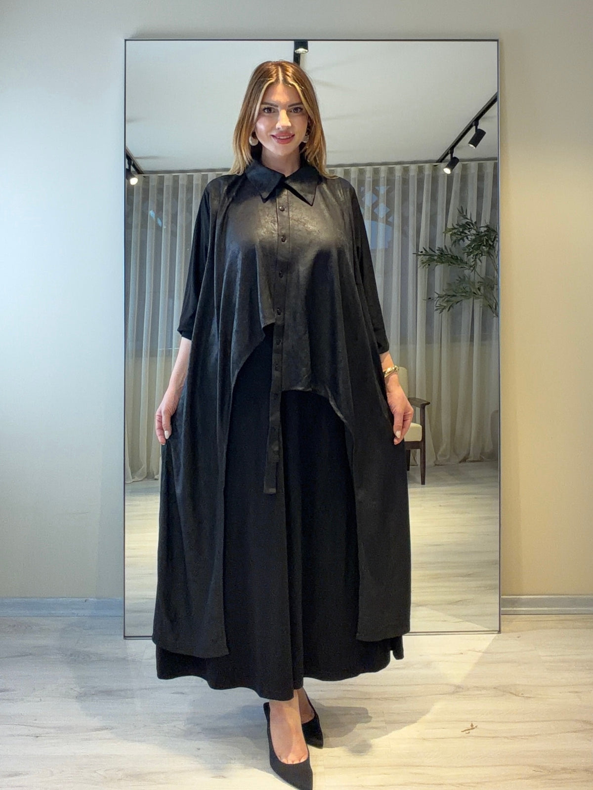 🖤 MONOLITH Katmanlı Tasarım Elbise Siyah