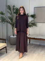 Ace | So Atelier Özel Üretim Merserize Triko Fitilli Tunik Detaylı Takım Kahverengi