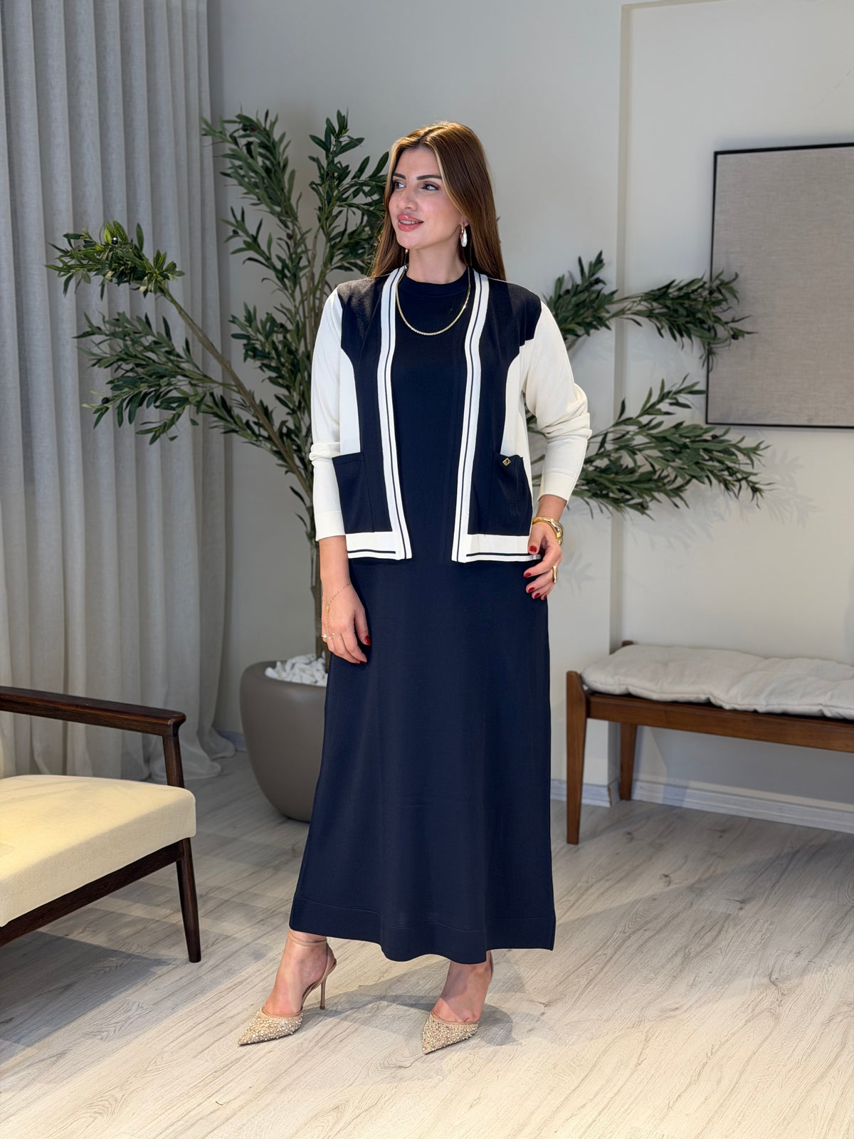 Ace | So Atelier Özel Üretim Merserize Triko Hırka Detaylı Elbise Takım Lacivert