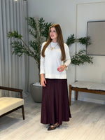 Ace | So Atelier Özel Üretim Merserize Triko Basic Tunikli Etek Takım Beyaz-Mürdüm