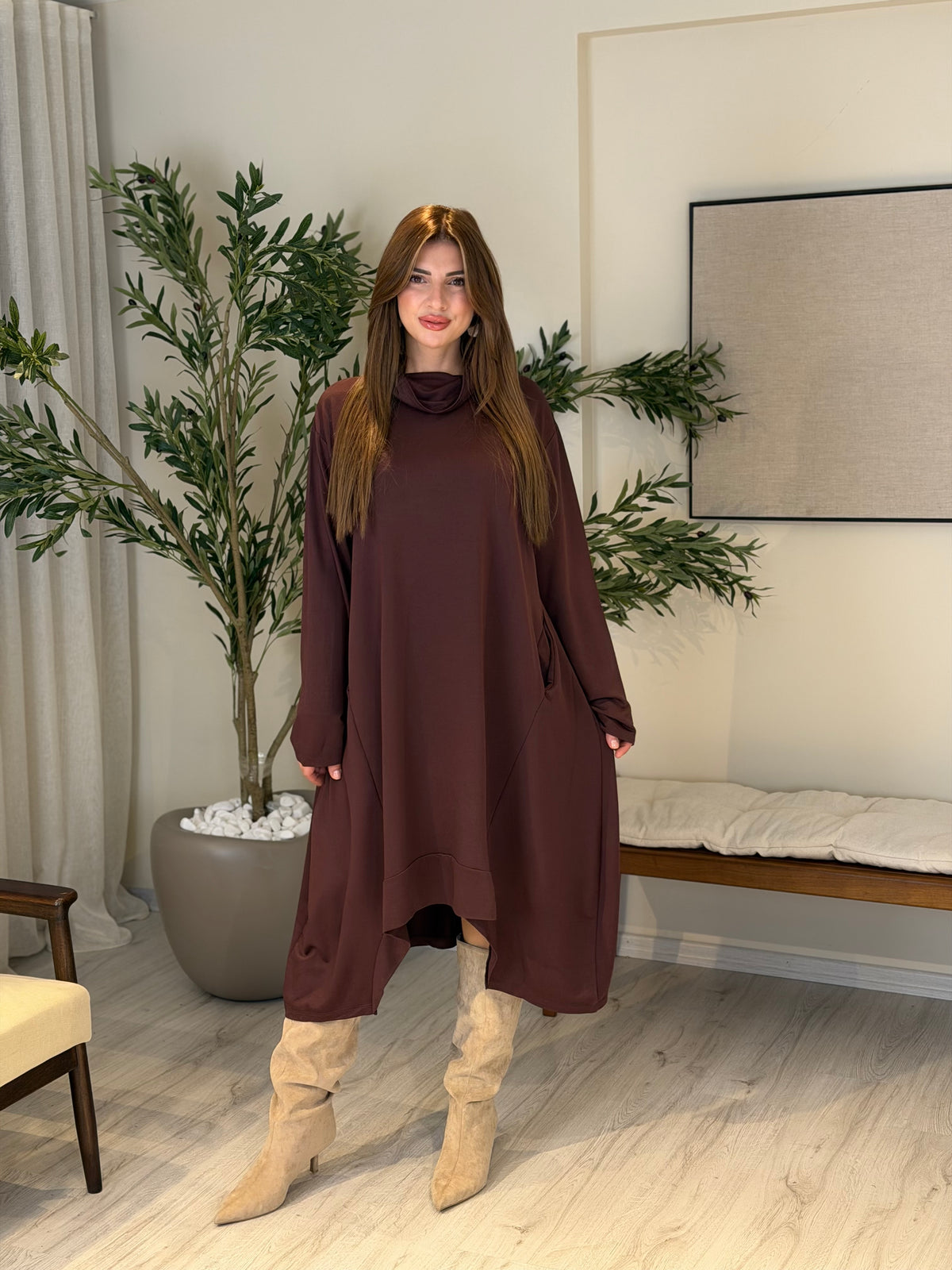 Degaje Yaka Acı Kahve Tunik