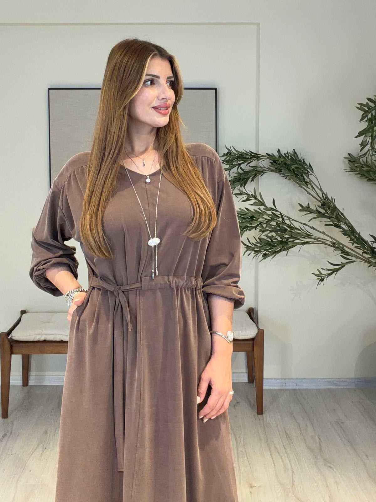 PREMIUM SERİ | Kumlama Cupra Elbise Kahve