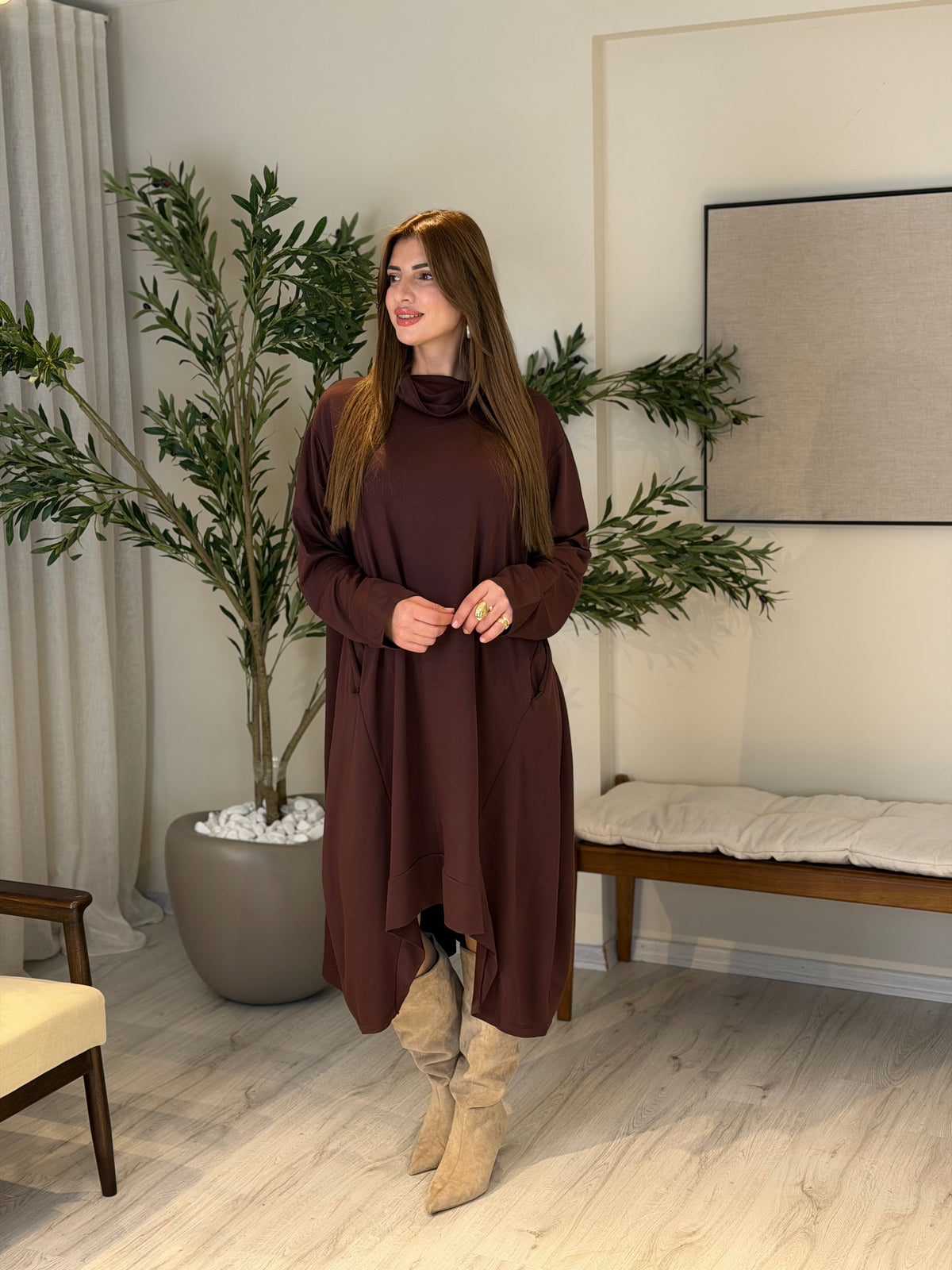 Degaje Yaka Acı Kahve Tunik