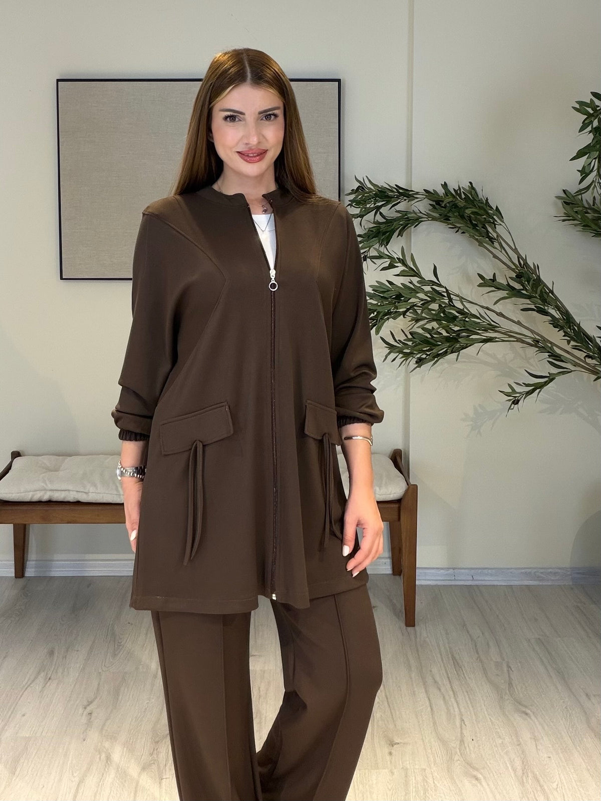MONICA Cep Detaylı Takım Acı Kahve