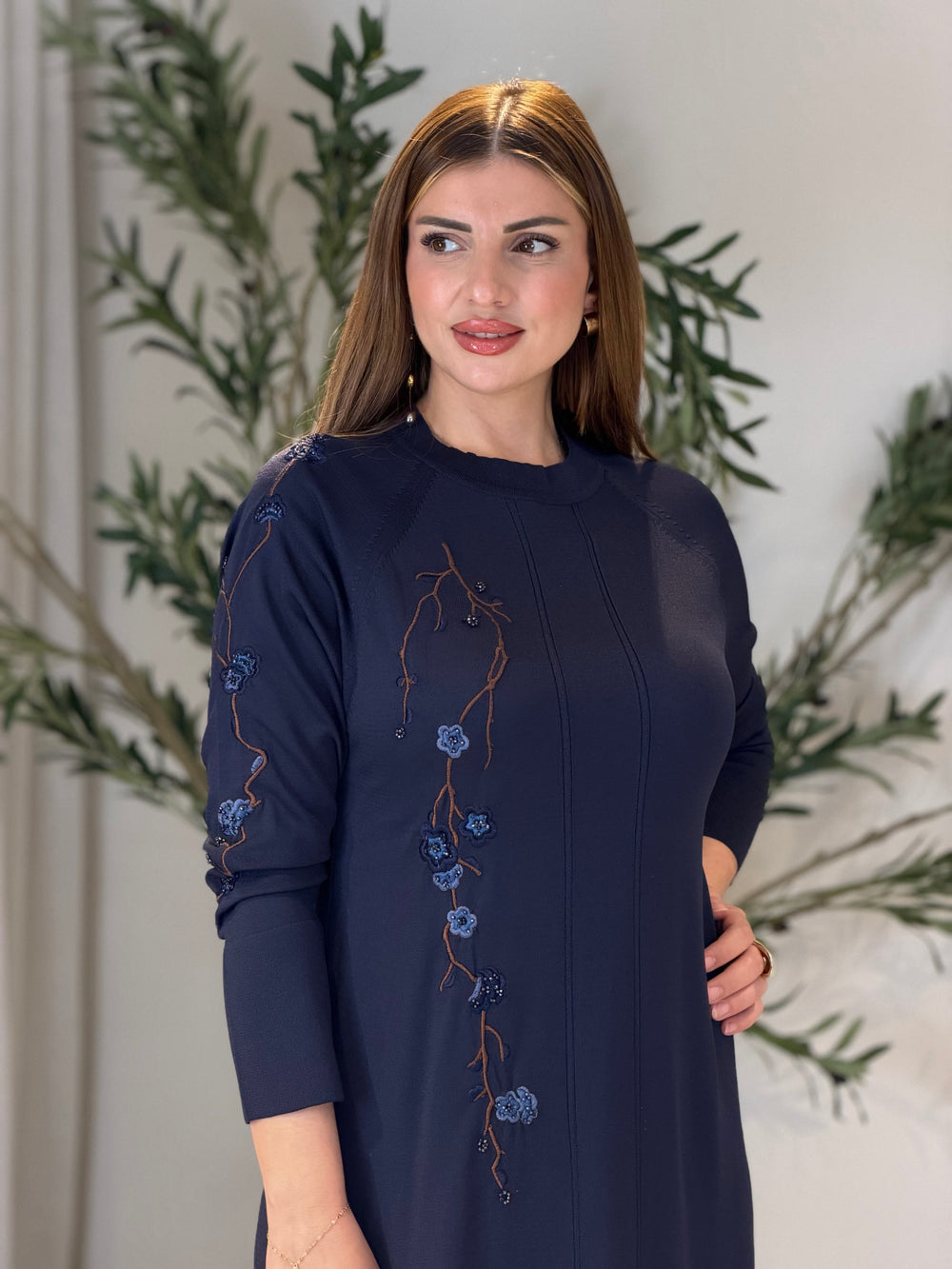 Ace | So Atelier Özel Üretim Merserize Triko İşleme Detaylı Tunik Lacivert