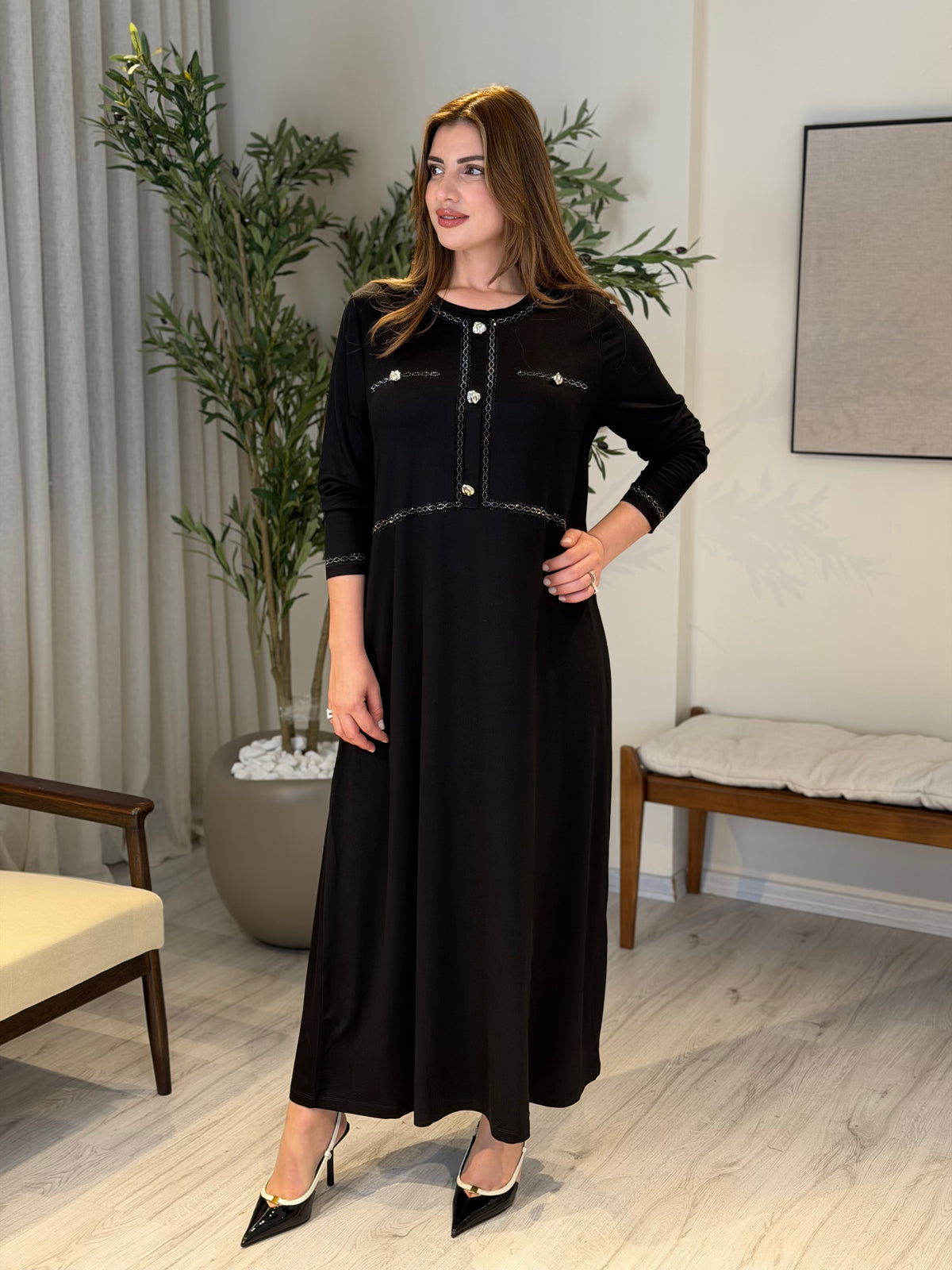 ALİSA Taş İşleme Detaylı Elbise Siyah