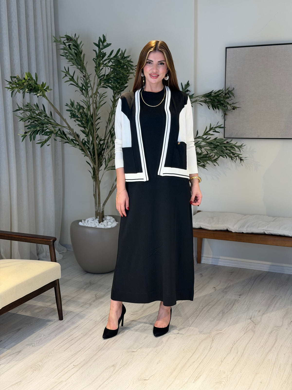 Ace | So Atelier Özel Üretim Merserize Triko Hırka Detaylı Elbise Takım Siyah