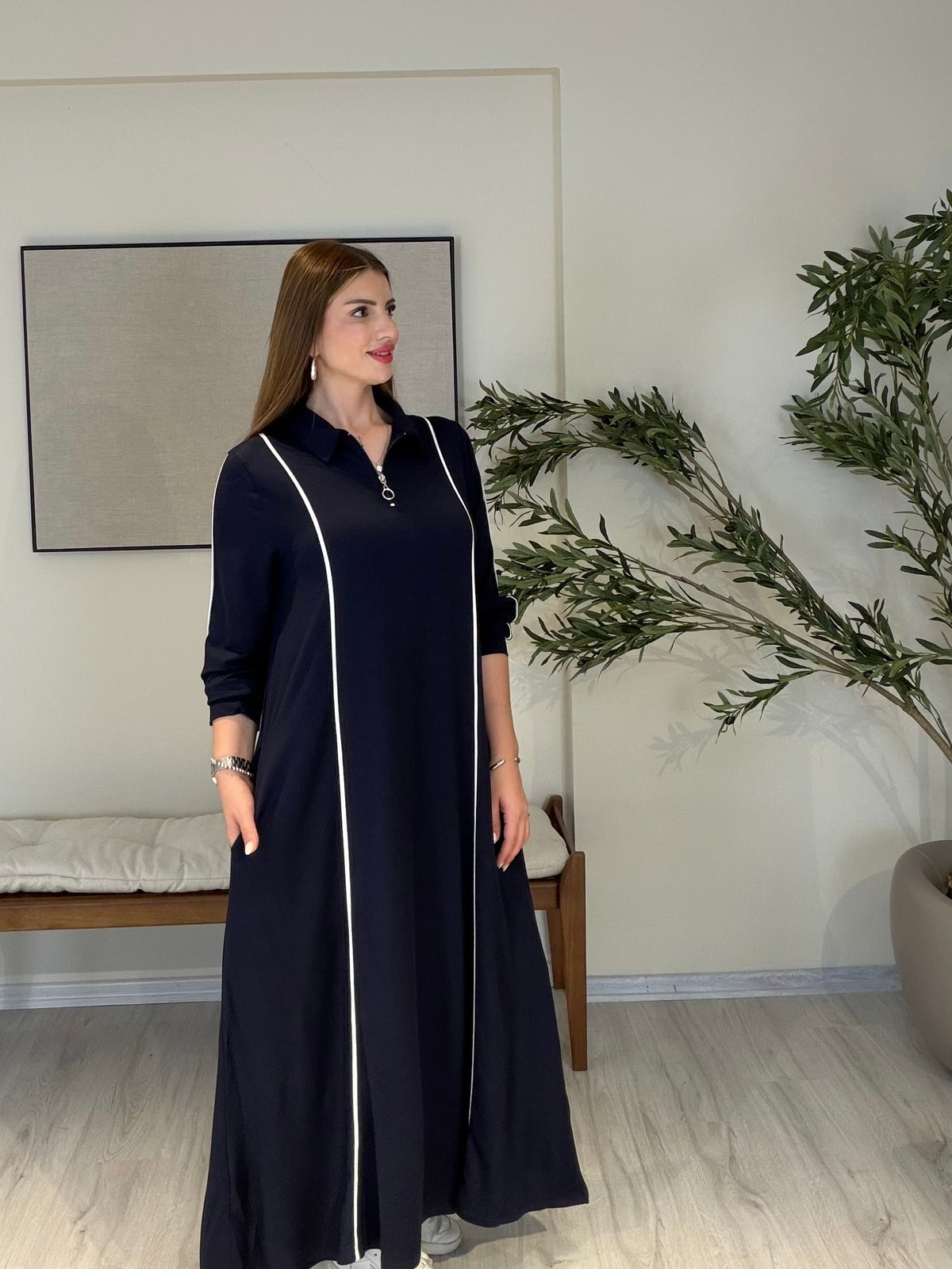 Ruby Biye Detaylı Elbise Lacivert