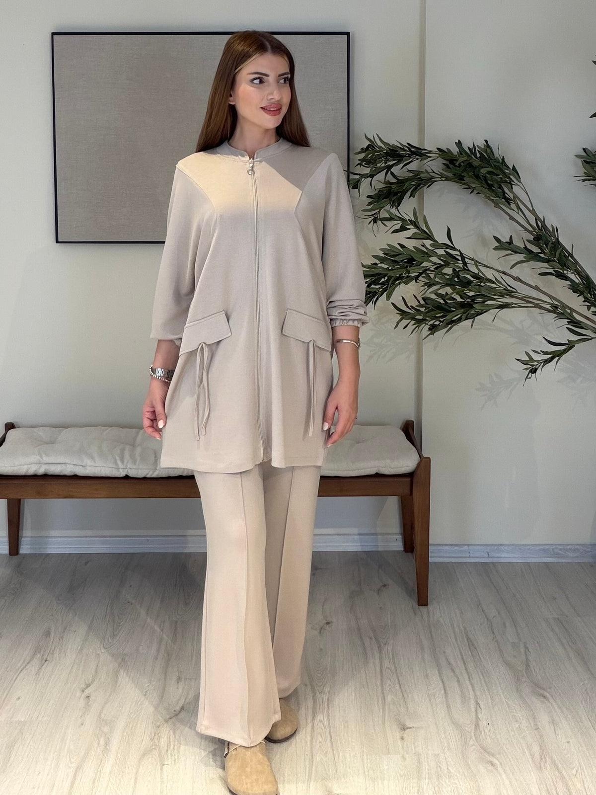 MONICA Cep Detaylı Takım Krem