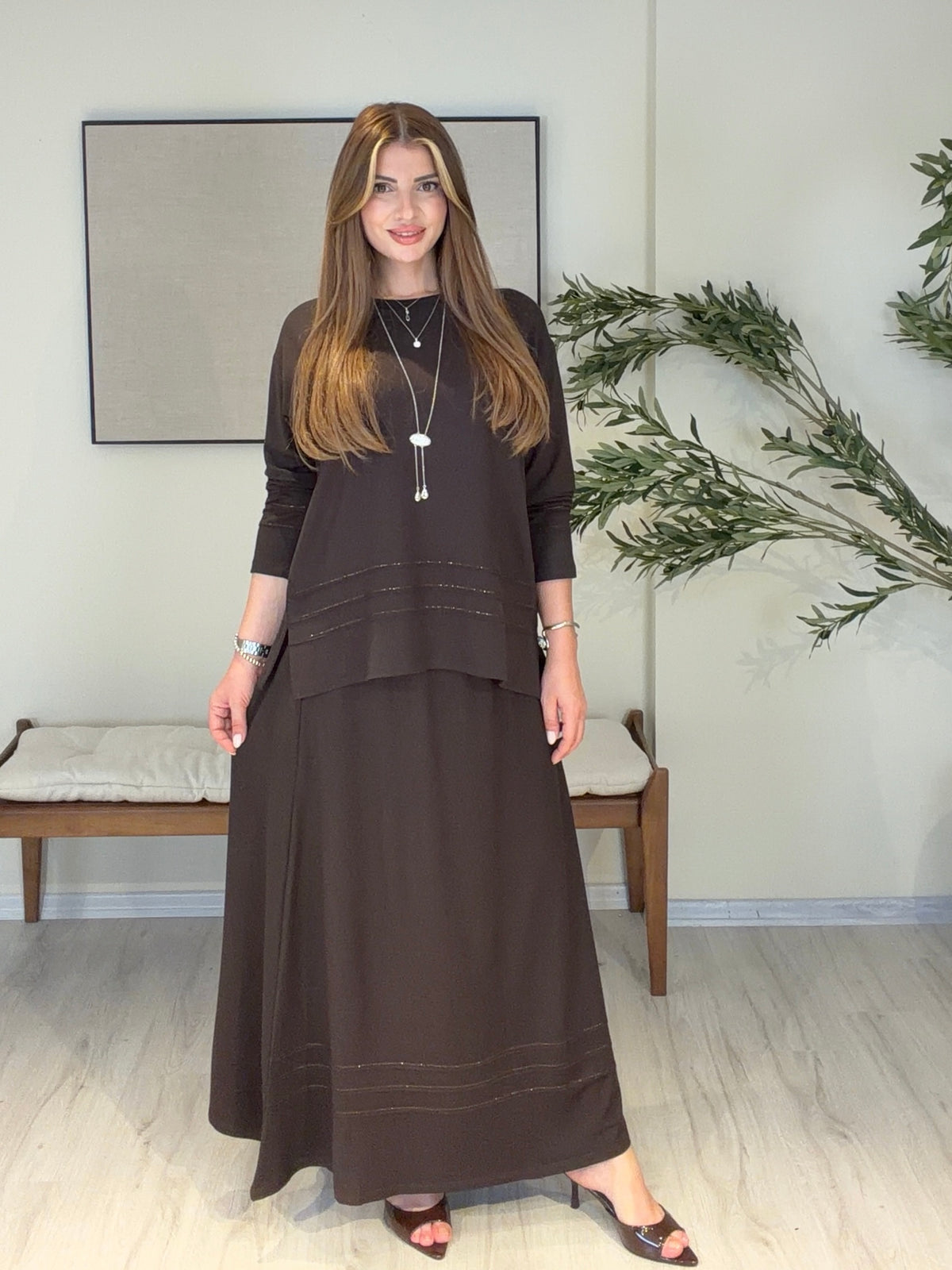 SCARLET Etekli Takım Kahve