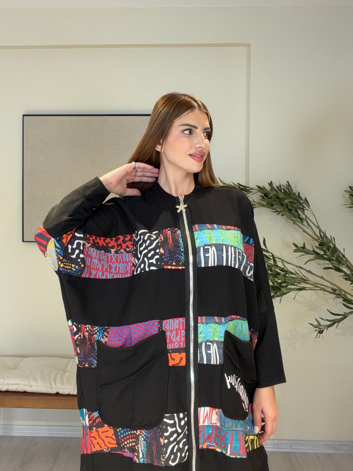 DOLCE Özel Tasarım Fermuarlı Tunik Harfli Model Siyah