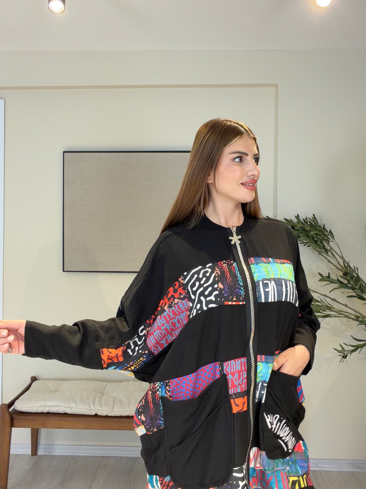 DOLCE Özel Tasarım Fermuarlı Tunik Harfli Model Siyah