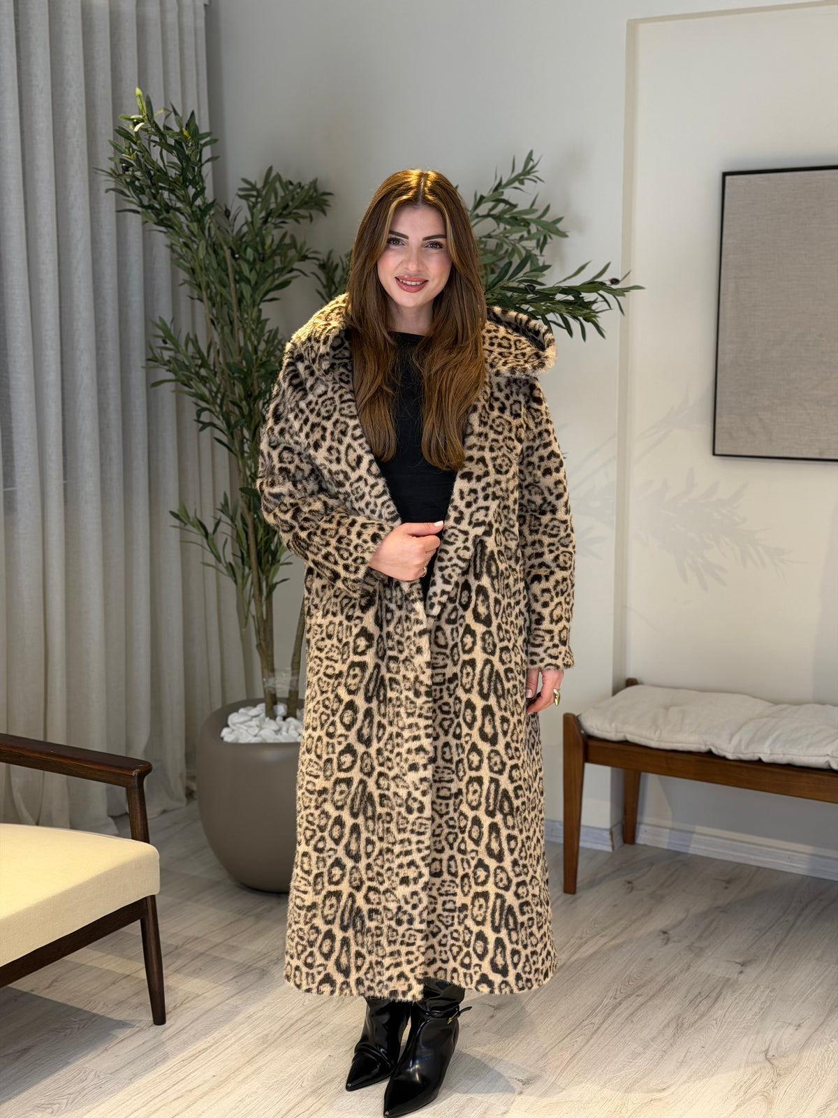 Ace | So Luxury Özel Üretim Uzun Kürk Bej Leopar Desen