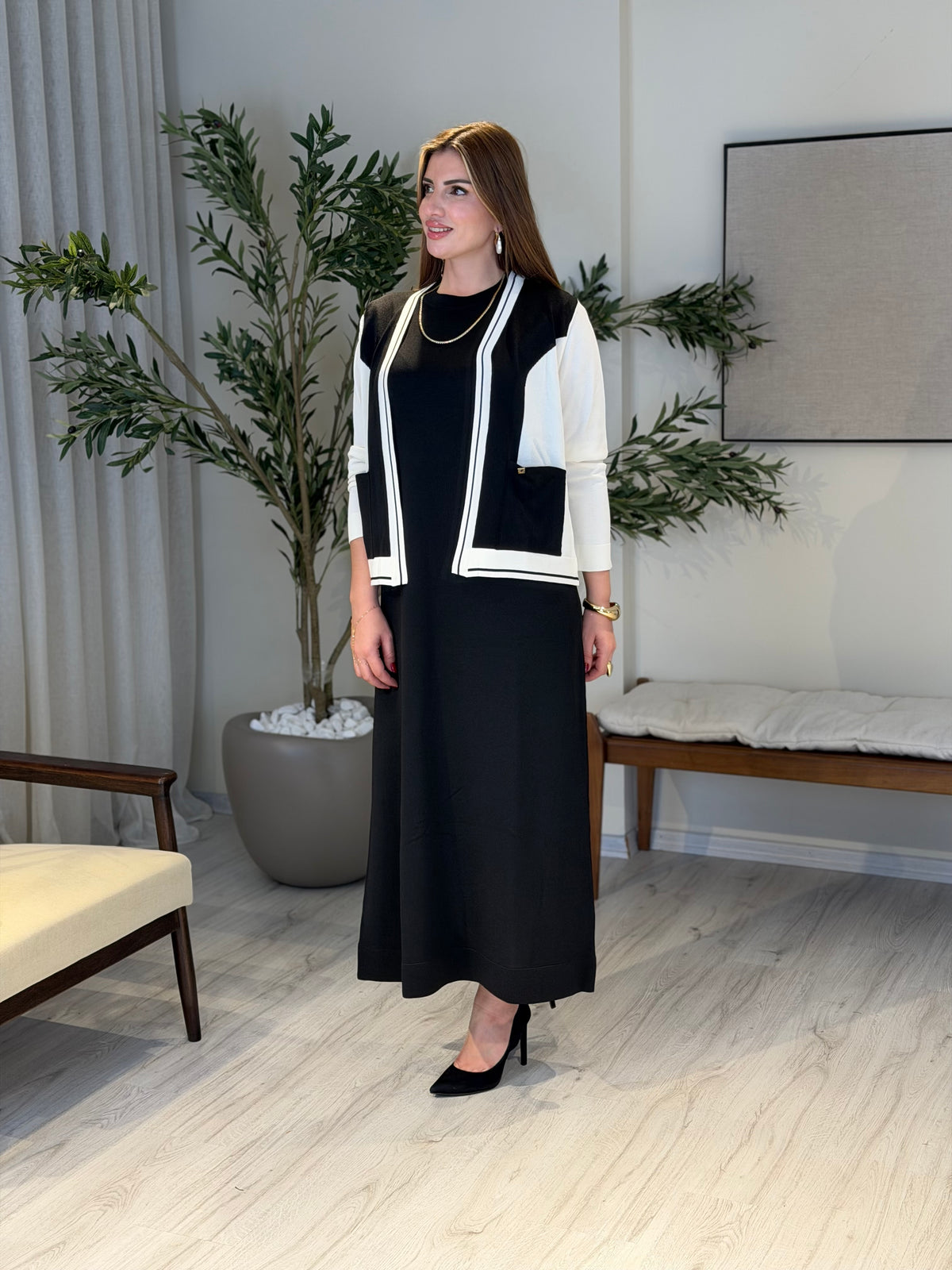 Ace | So Atelier Özel Üretim Merserize Triko Hırka Detaylı Elbise Takım Siyah