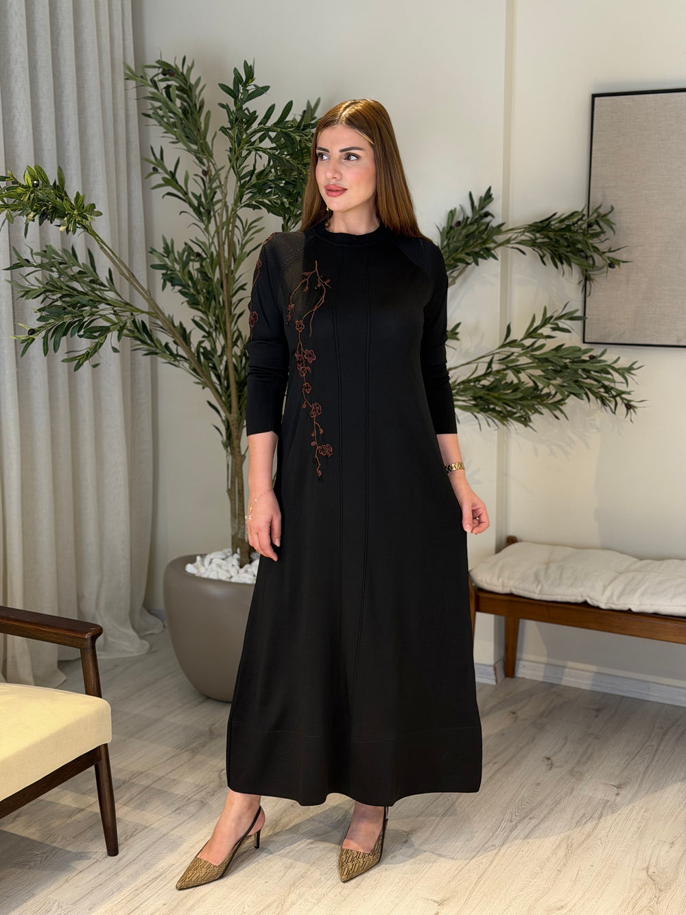 Ace | So Atelier Özel Üretim Merserize Triko İşleme Detaylı Tunik Siyah