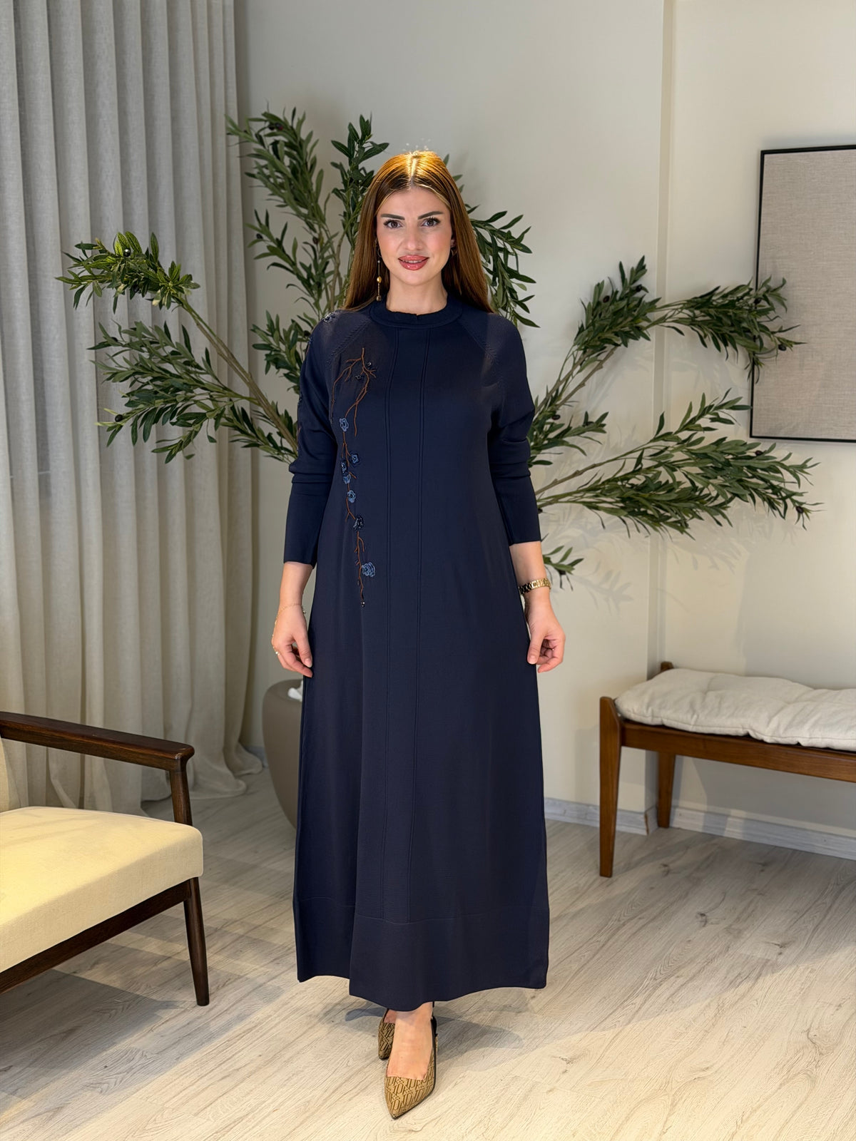 Ace | So Atelier Özel Üretim Merserize Triko İşleme Detaylı Tunik Lacivert