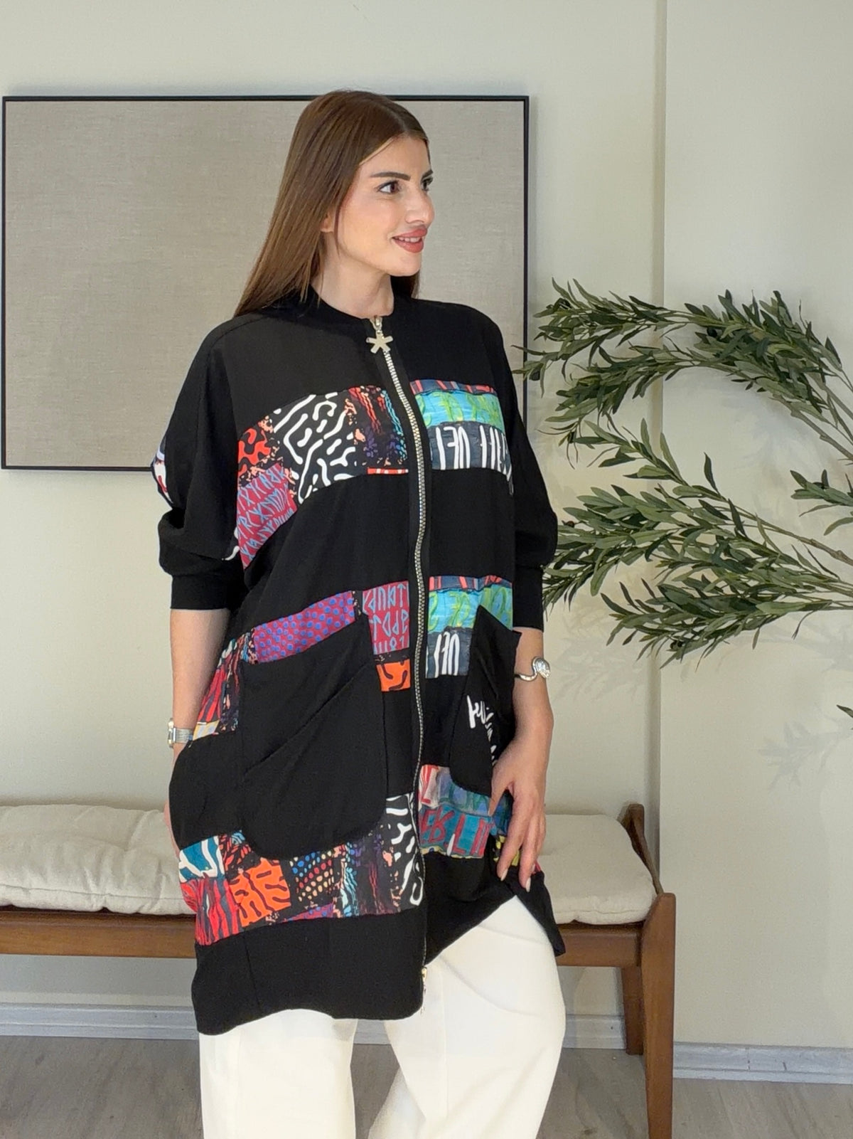DOLCE Özel Tasarım Fermuarlı Tunik Harfli Model Siyah