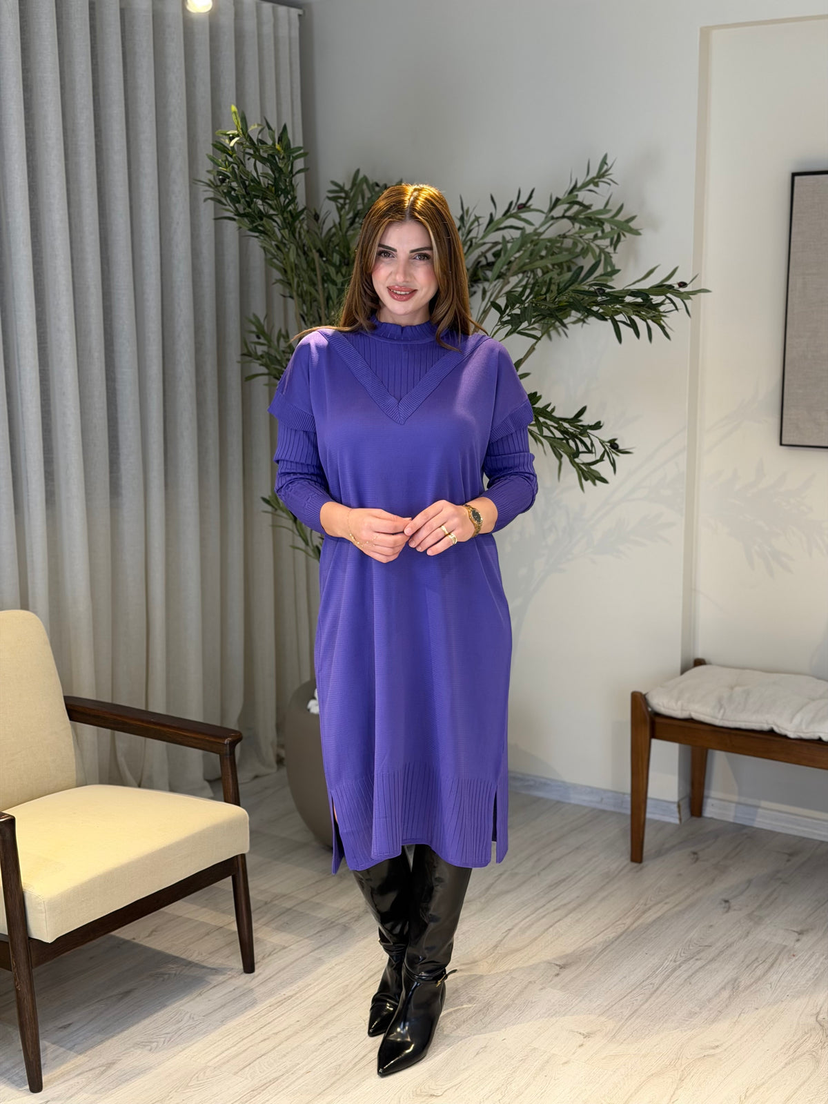 Ace | So Atelier Özel Üretim Merserize V Detaylı Tunik Mor