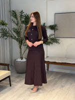 Ace | So Atelier Özel Üretim Merserize Triko Tunik Düğme Detaylı Etekli Takım Kahverengi