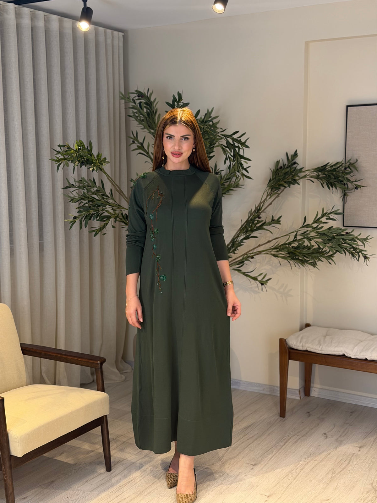 Ace | So Atelier Özel Üretim Merserize Triko İşleme Detaylı Tunik Zümrüt