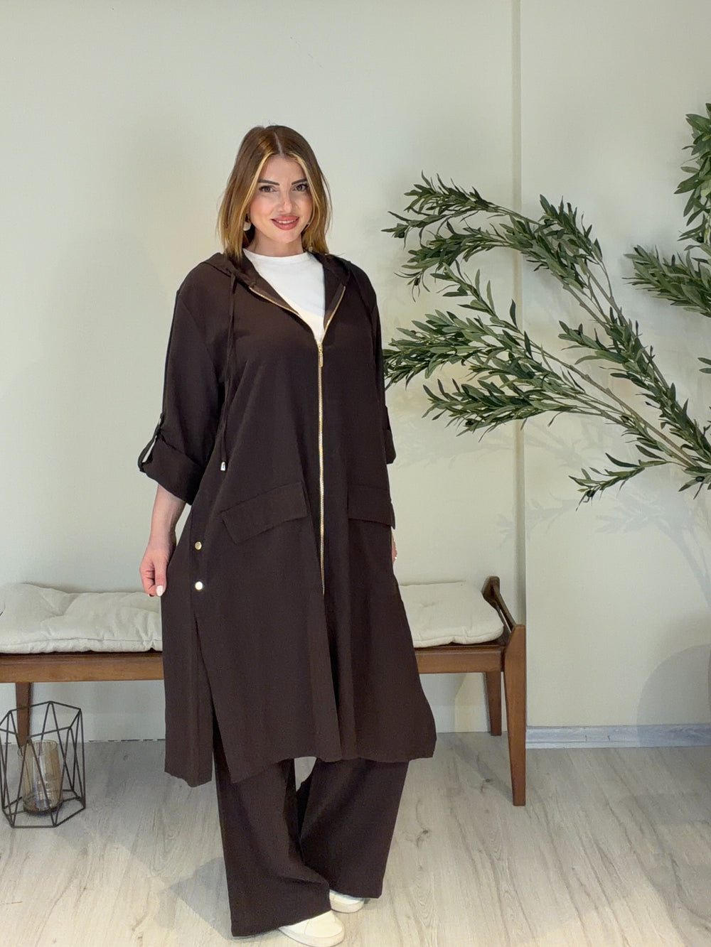 RENZA Gold Detaylı Takım Acı Kahve✨