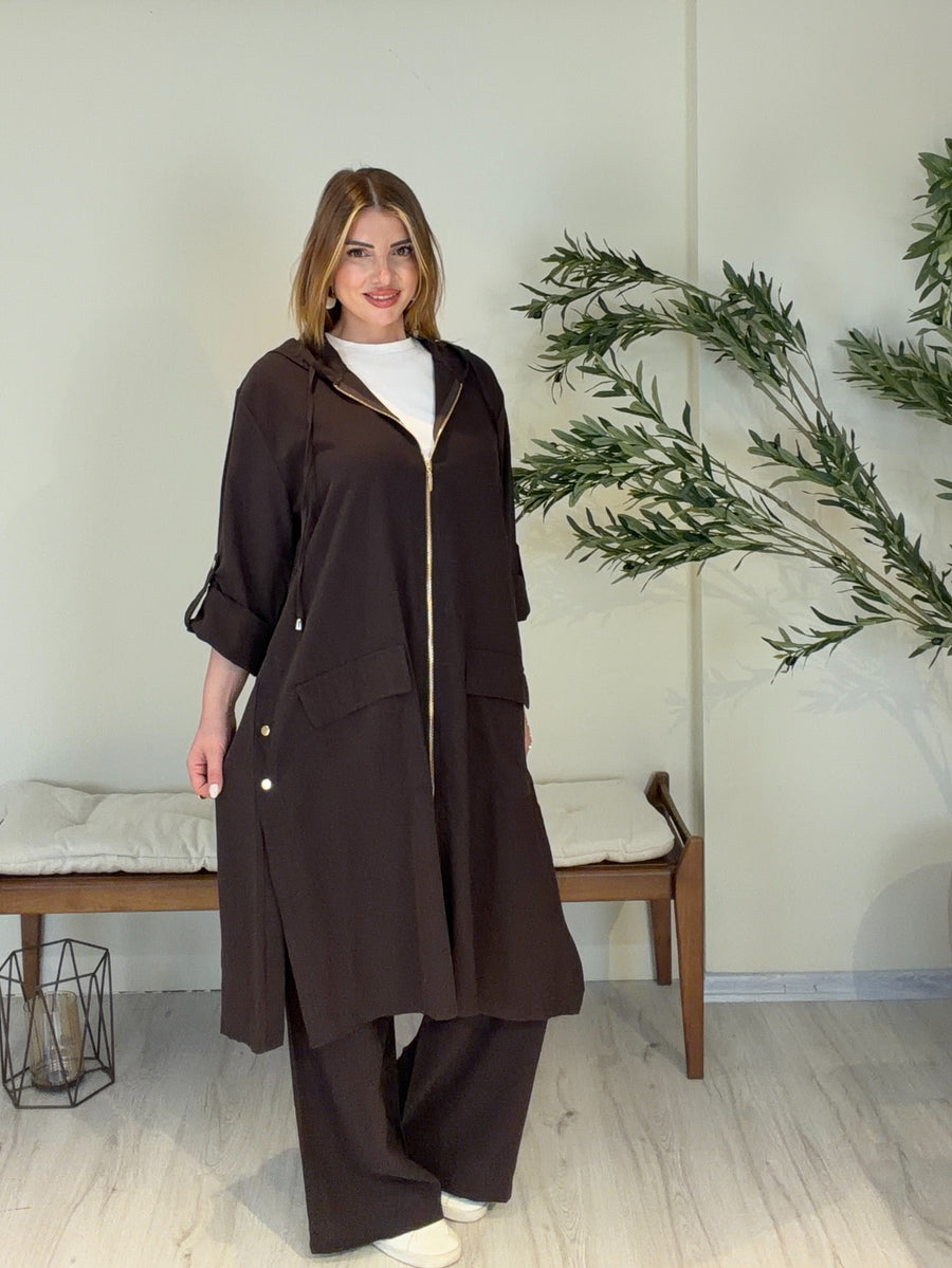RENZA Gold Detaylı Takım Acı Kahve✨