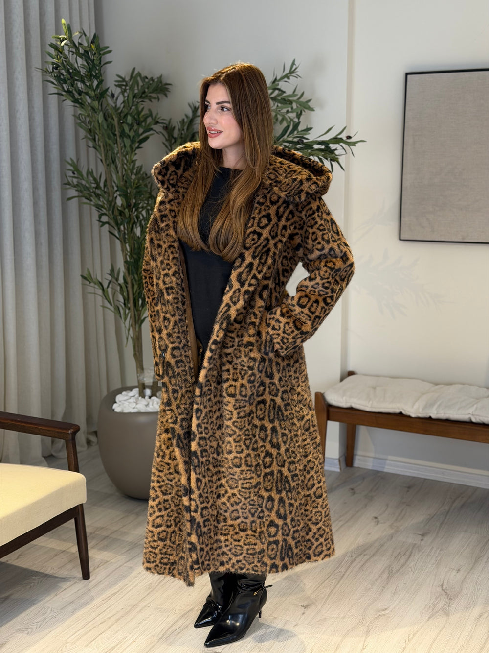 Ace | So Luxury Özel Üretim Uzun Kürk Taba Leopar Desen