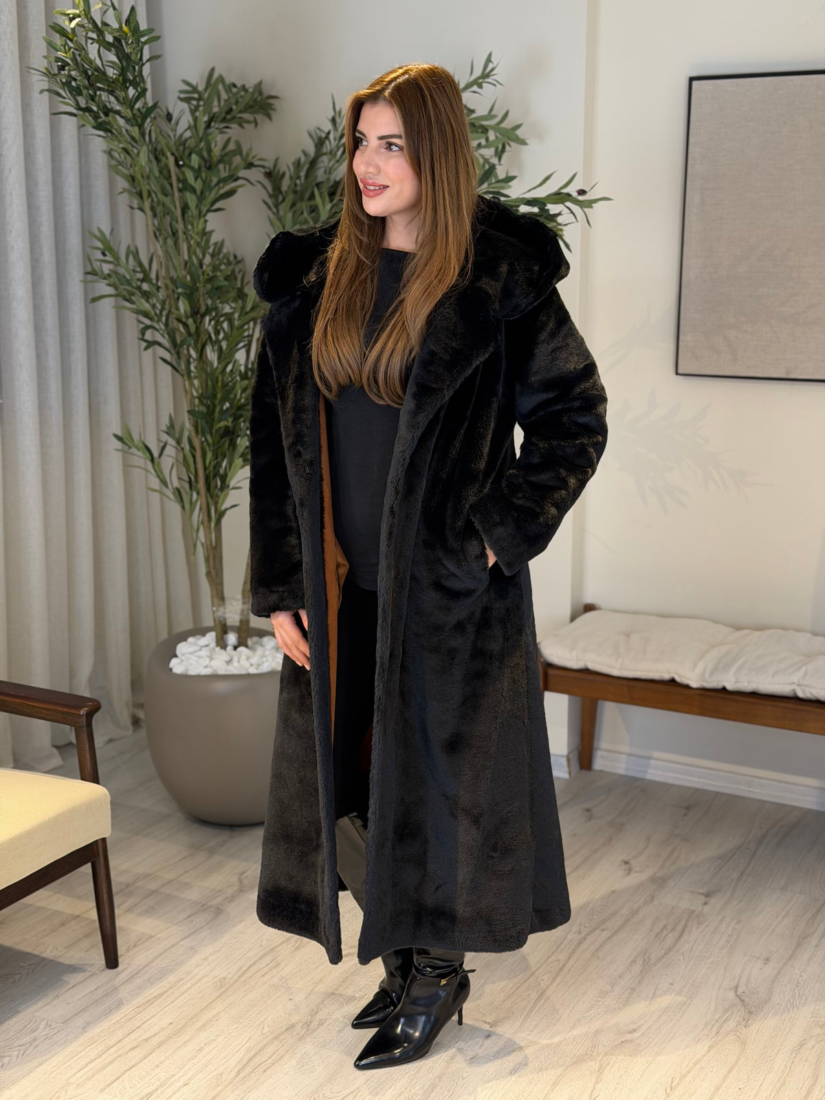 Ace | So Luxury Özel Üretim Uzun Kürk Siyah