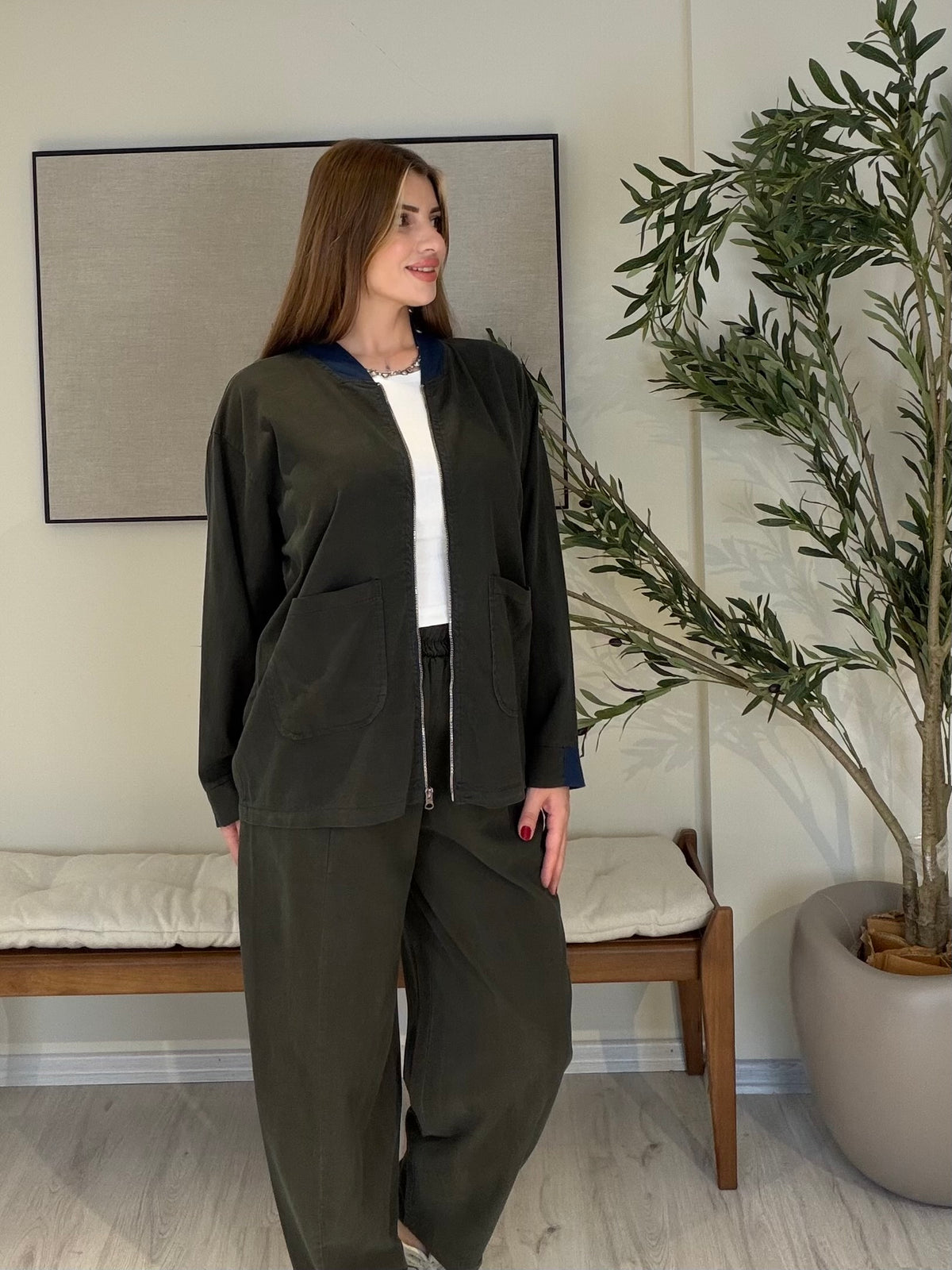 RETRO Ribana Lacivert Detaylı Takım Haki