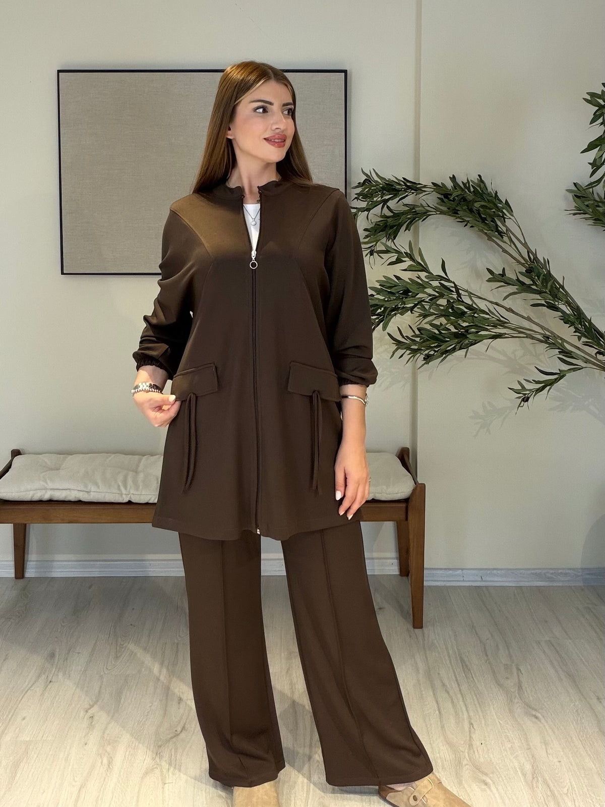 MONICA Cep Detaylı Takım Acı Kahve