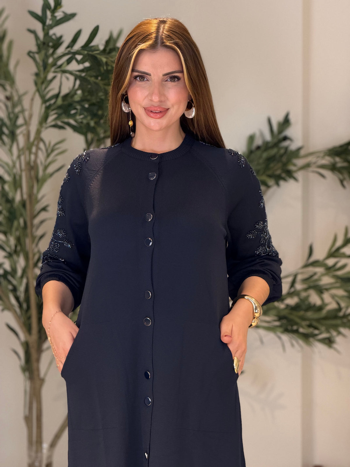 Ace | So Atelier Özel Üretim Merserize Triko Boydan Düğmeli İşleme Detaylı Hırka Lacivert