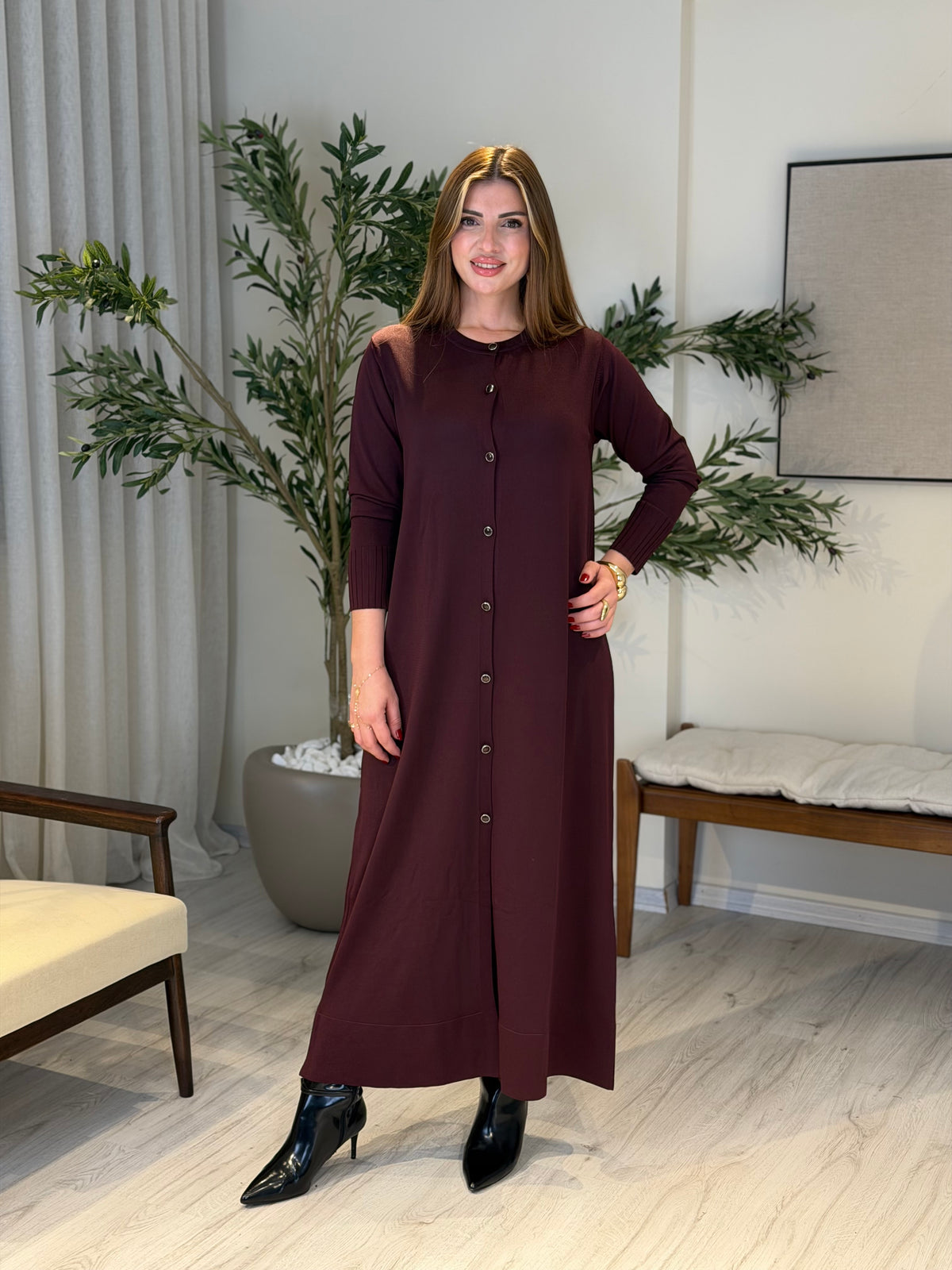 Ace | So Atelier Özel Üretim Merserize Triko Basic Boydan Düğmeli Hırka Mürdüm