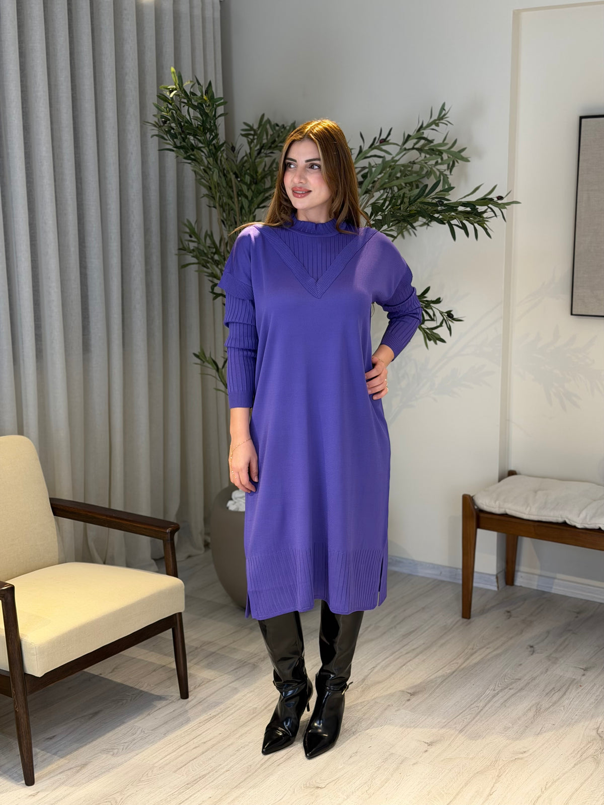Ace | So Atelier Özel Üretim Merserize V Detaylı Tunik Mor
