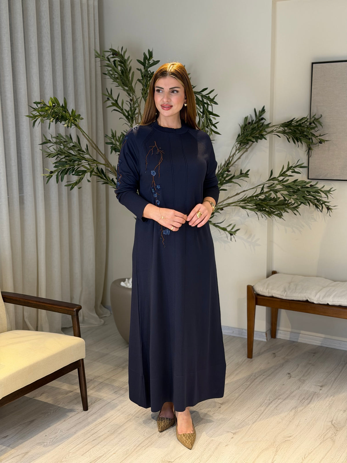 Ace | So Atelier Özel Üretim Merserize Triko İşleme Detaylı Tunik Lacivert