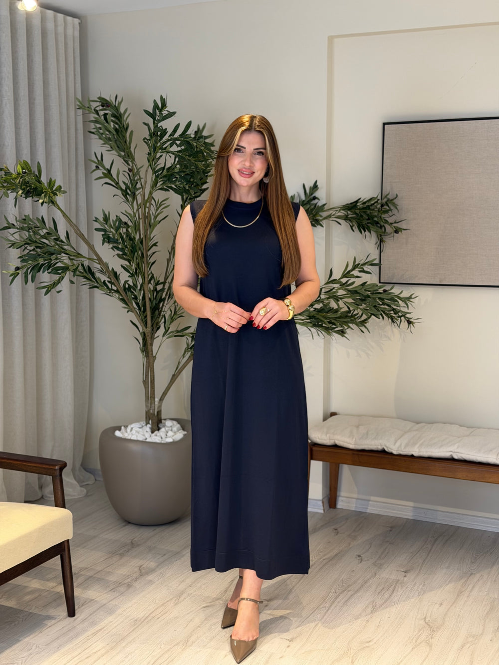 Ace | So Atelier Özel Üretim Merserize Triko Kalın Askılı Elbise Lacivert