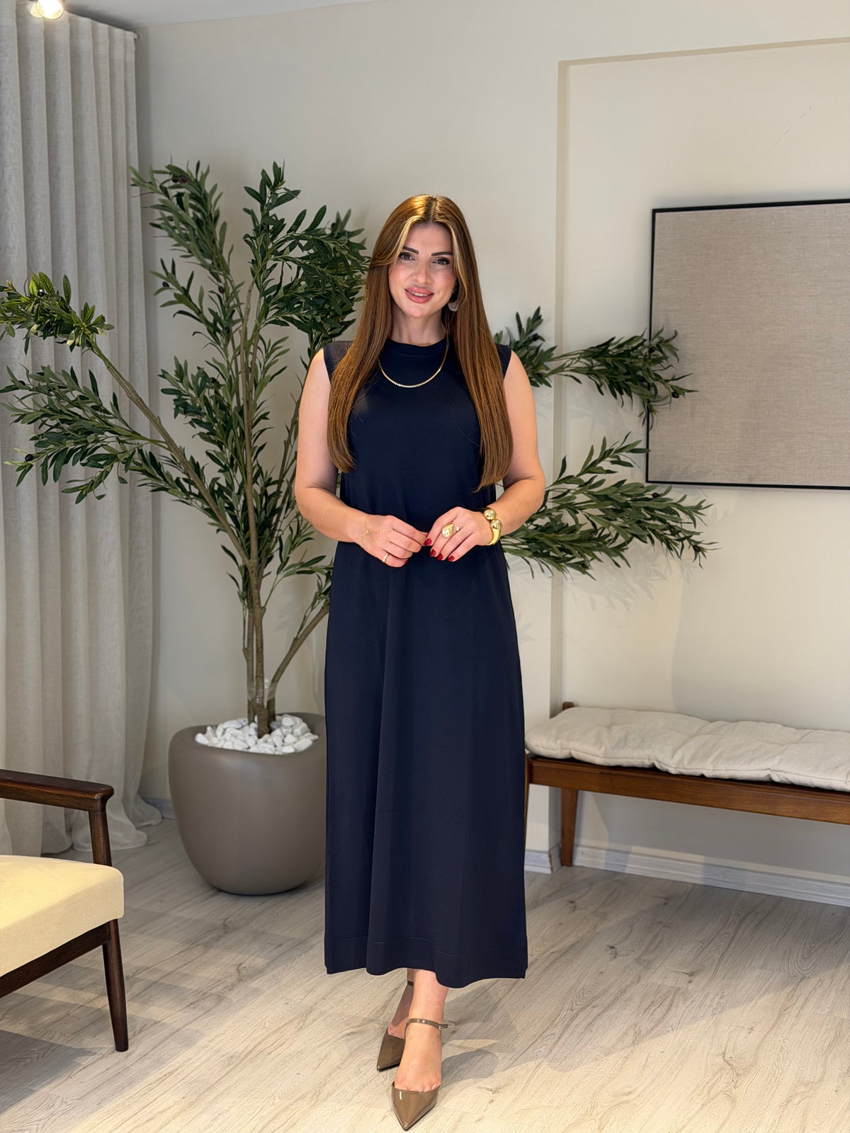 Ace | So Atelier Özel Üretim Merserize Triko Kalın Askılı Elbise Lacivert