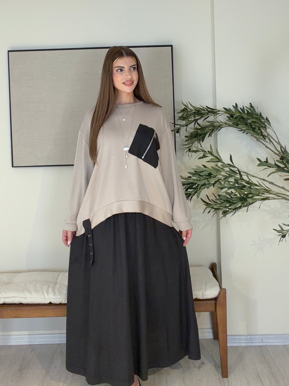 ATELIER NOIR | Signature Süet Etek & Modal Bluz Takım Bej