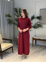 Ace | So Atelier Özel Üretim Merserize Triko Kendinden Dokulu Yaprak Desen Elbise Bordo