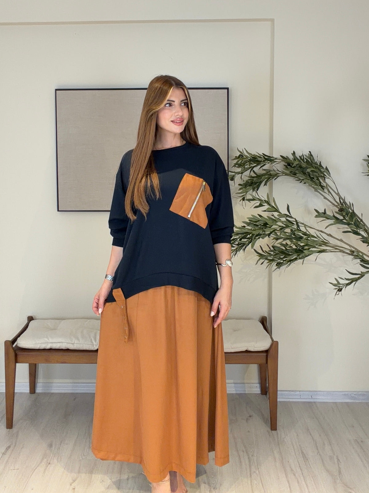 ATELIER NOIR | Signature Süet Etek & Modal Bluz Takım Lacivert