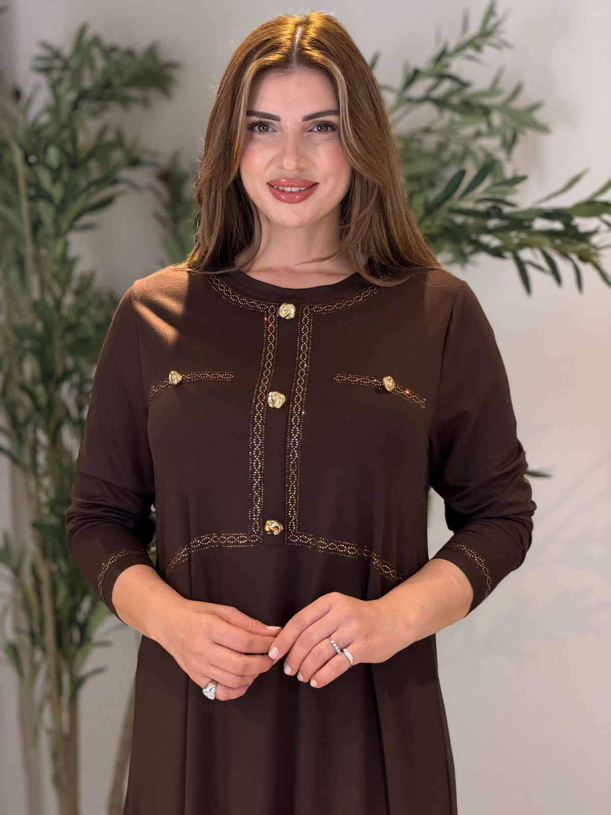 ALİSA Taş İşleme Detaylı Elbise Kahve