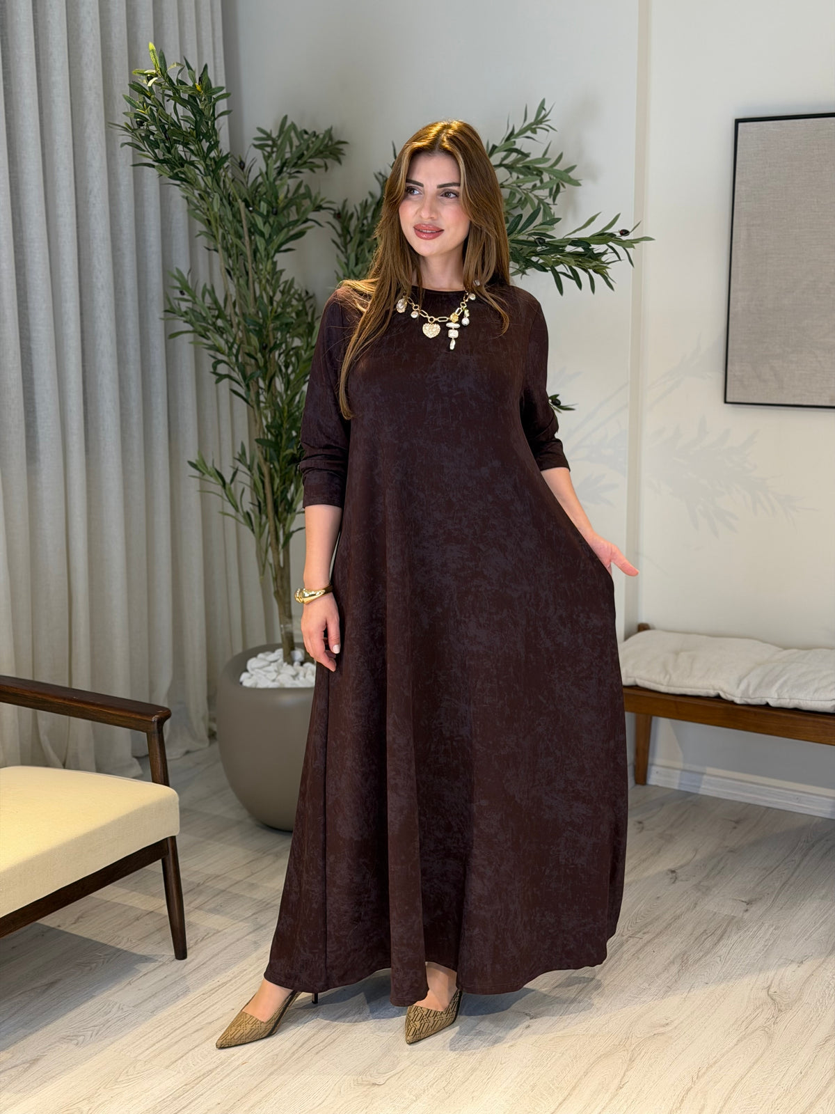 KRİSTAL INFINITY A Kesim Elbise | Batik Kahve