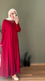 A KESİM %100 PAMUKLU SWEAT ELBİSE  BORDO