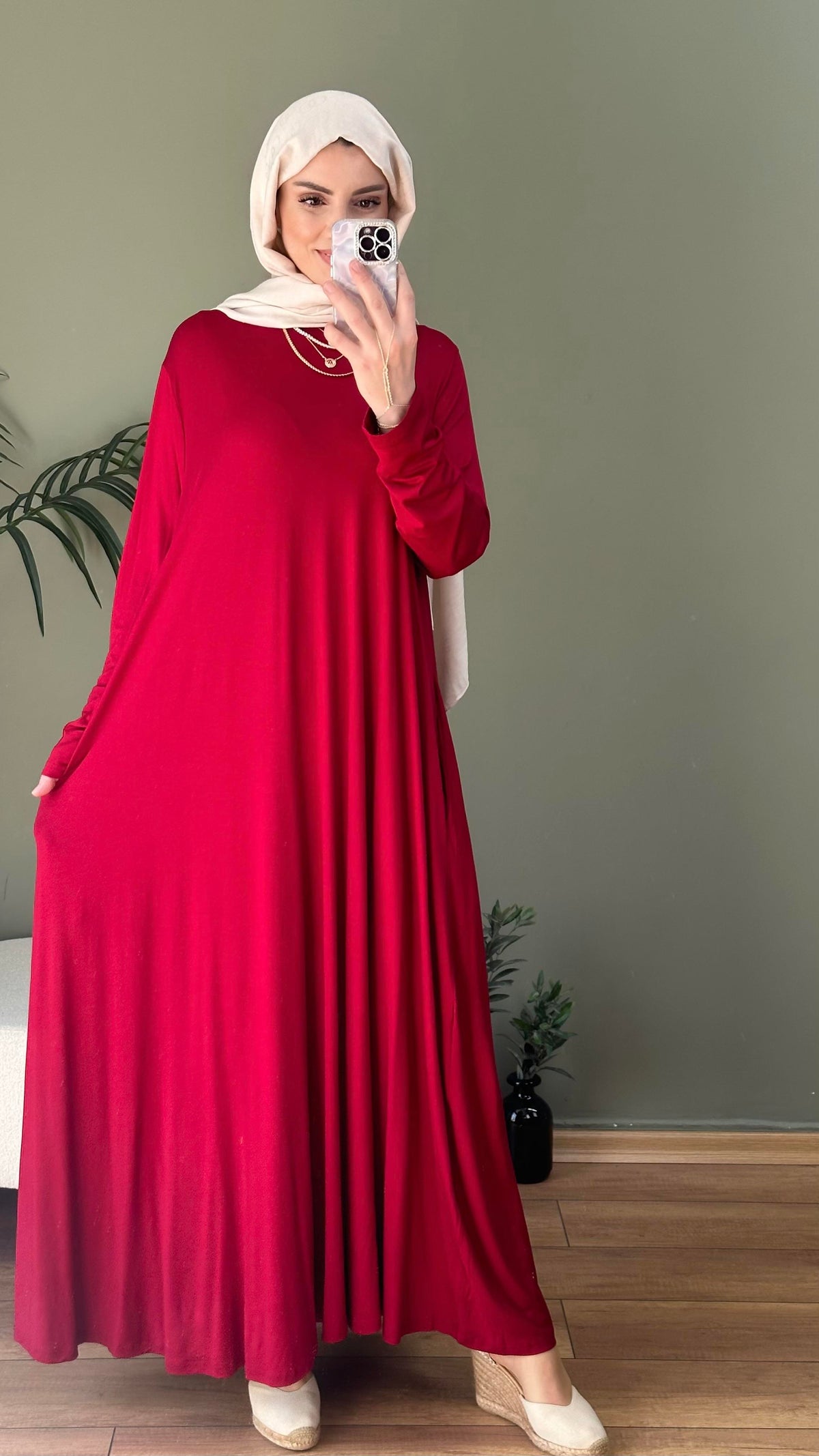 A KESİM %100 PAMUKLU SWEAT ELBİSE  BORDO
