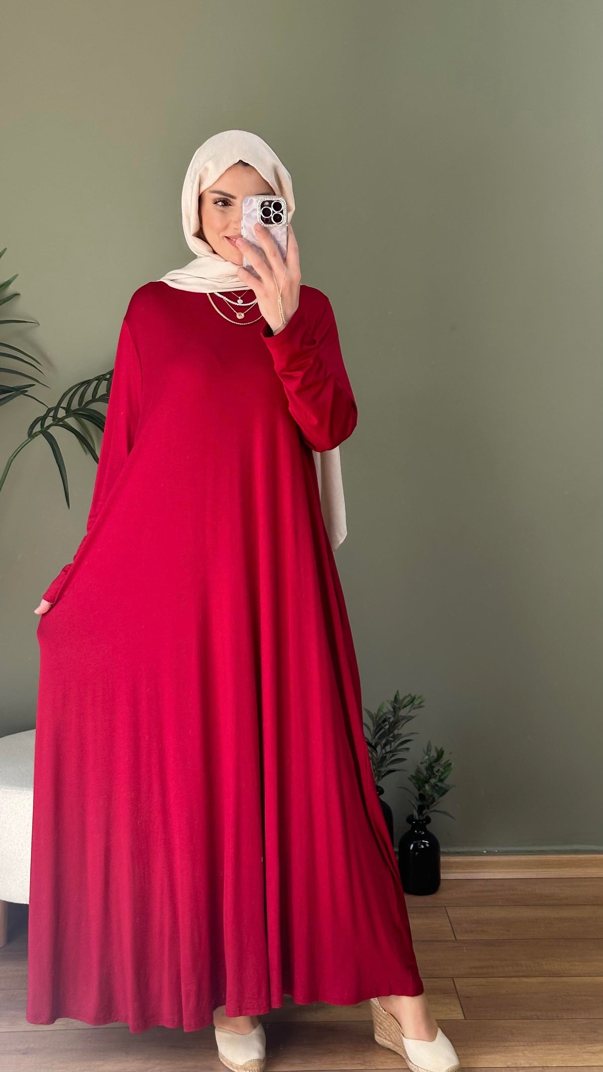 A KESİM %100 PAMUKLU SWEAT ELBİSE  BORDO