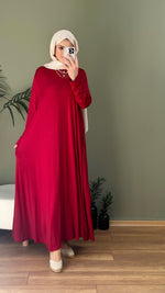 A KESİM %100 PAMUKLU SWEAT ELBİSE  BORDO