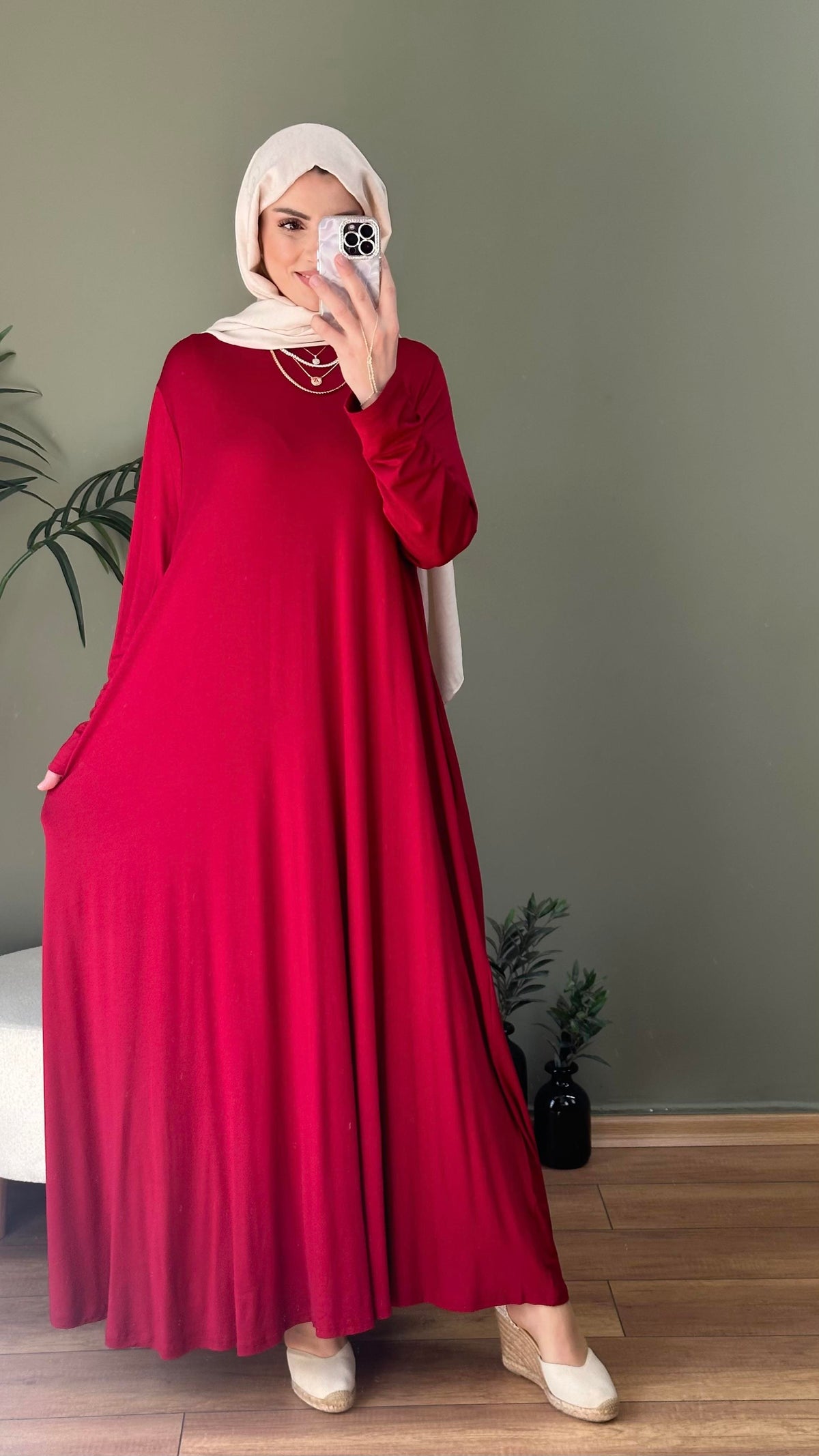 A KESİM %100 PAMUKLU SWEAT ELBİSE  BORDO